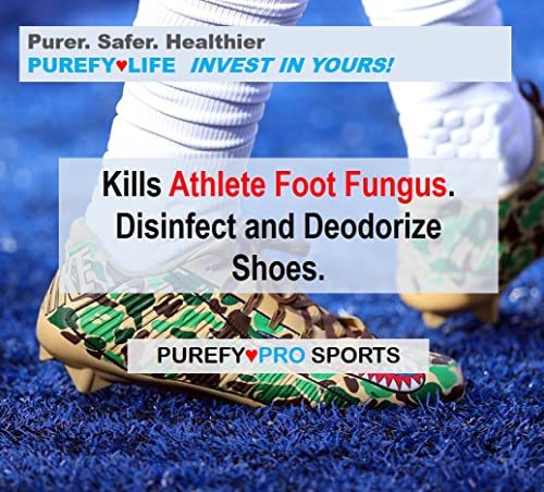 Purefypro Sports Equipment Disinfectant Spray - (1.7oz, 3pk) TSA Travel Size. Kills 99.9999% MRSA, HIV, Athlete Foot Fungus, Virus and Fungi. No Rinse, No Residue. Great For Sports Pads, Yoga Mats,