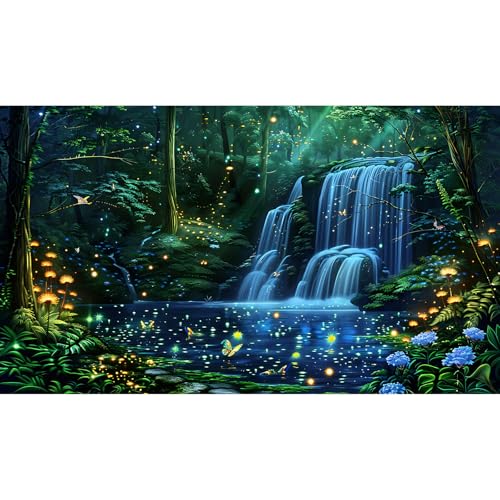 Waterfall Aquarium Background Enchanted Fantasy Forest Shimmering Fireflies Fish Tank Background Majestic Tranquil Lake Stream Reptile Tank Backgrounds Neon Lights Fish Terrarium Backgrounds 24x12in