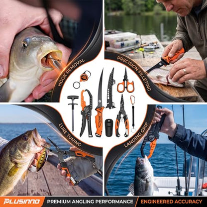 PLUSINNO Fishing Gear, Fishing Tools Kit, 7pcs Fishing Accessories, Corrosion Resistant Fishing Pliers, Fish Knife, Fish Lip Gripper, Fishing Gifts for Men