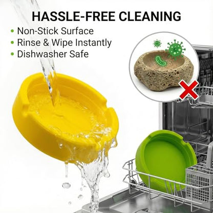 2-Pack Silicone Reptile Food and Water Bowl, Crested Gecko Tank Accessories, Eudimysx Soft Unbreakable Dish for Leopard Gecko & Hermit Crab, Shallow Low Profile & Easy to Clean (Yellow & Green)