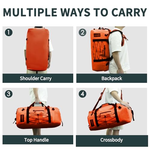 80L Dry Bag Large Waterproof Bag Roll-Top Heavy Duty Fishing Duffel Bag with Durable Straps & Handles for Kayaking Paddle boarding Boating Rafting Fishing - color: Orange