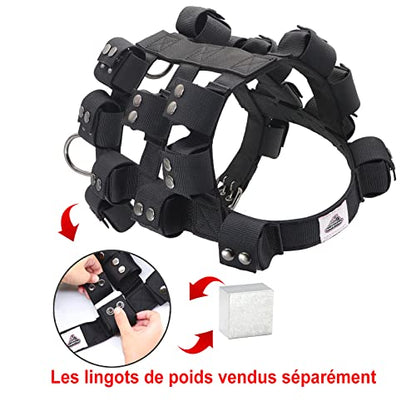 Weighted Tactical Dog Vest, No Pull Harness Symmetric Weight Pockets for Muscle & Weight Loss, Fit Pitbull GSD Husky, Heavy Nylon Service Harness Black - size: Dog's Waist 23.5"-28.5" | VEST ONLY