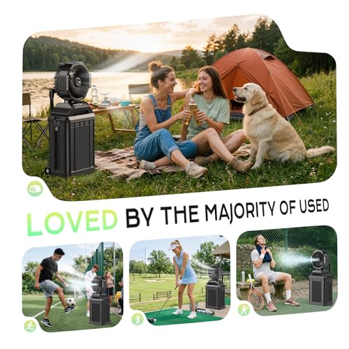 4 Gal Large Misting Bucket Fan Portable, 40000mAh Rechargeable Mister Fan with Retractable Handle & Oscillating Camping Fan for Patio/Beach/Fishing/Golf/Travel Essentials - color: Black