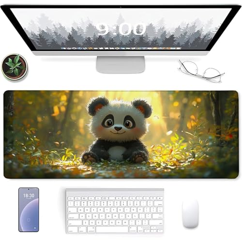 Panda Gaming Mouse Pad, Mouse Pad 24x12in, Large Desk Mat with Non-Slip Rubber Base, Office Desk Accessories, Large Extended Gaming Keyboard Mat, Big Mousepad for Computer Gamer Office, Yellow 8-2863 - size: 24 x 12 x 0.1