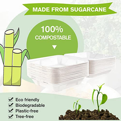 50 Pack Clamshell Take Out Food Containers, 100% Compostable Disposable To Go Containers, 8X8 inch Heavy-Duty To Go Boxes for Food - color: 8*8 in, 1-Compartment,50Pack