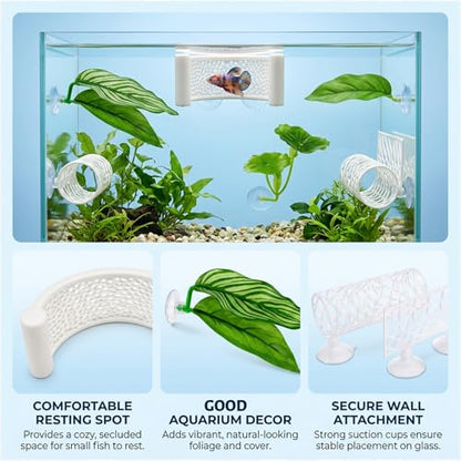 5PCS Betta Hammock, Betta Fish Tank Accessories and Betta Fish Hammock, 3D Printed Floating Betta Bed with Feeding Ring, Beta Fish Tank Decor and Shrimp Hides for Aquarium