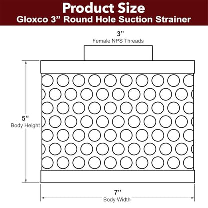 3" Suction Strainer, Round Hole, Zinc Plated Steel (STR-RH300)