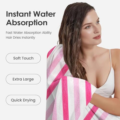 JML Microfiber Bath Towels, 2 Pack, 30" x 60", Cabana Stripe Pink - color: Cabana Stripe Pink, size: 2 Pack (30 in x 60 in)