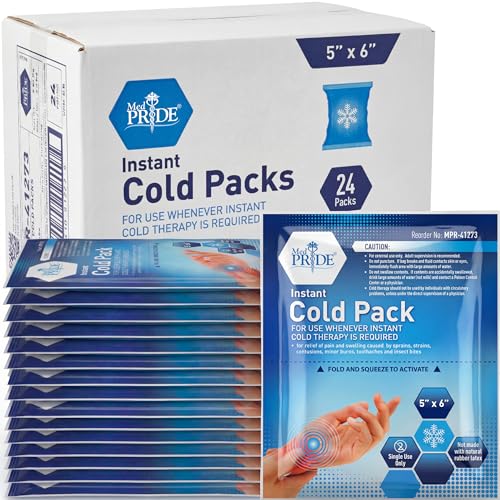 MED PRIDE Instant Ice Bags for Injuries, Disposable First Aid Cold Compress, Swelling, Pain Relief, Sprains, Toothache (5x6 Inch (Pack of 24) Clear) - size: 5 X 6 Inch (Pack of 24)