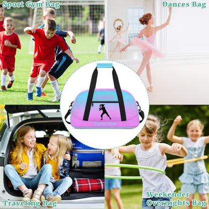 Personalized Kids Gym Bag for Girls Custom Name Sports Duffel Bag Weekender Overnight Travel Bags Pink Baseball Gifts - color: Color 4, style: Baseball