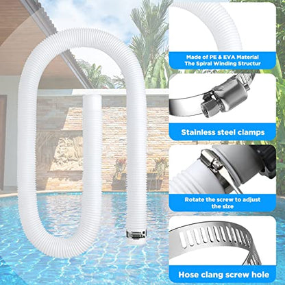 2 Sets Material Upgrade 1.25''x 59'' Pool Hose Replacement Kit for Above Ground Pools Hoses Pool Filter Replacement Hose Pool Holder Compatible with Filter Pumps 330 530 1000 Gph(White)