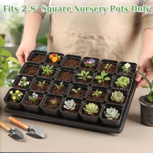 RooTrimmer 5 Pack 24 Cell Nursery Pots Trays with 2.8 inch (7CM) Square Nursery Pots 120pcs (Black), Plastic Seed Starter Tray with Drain Holes for Carrying and Holding Plant Pot(17"x11"x1.6") - color: Black, size: Pots 120 Pcs with 5 Pack Trays