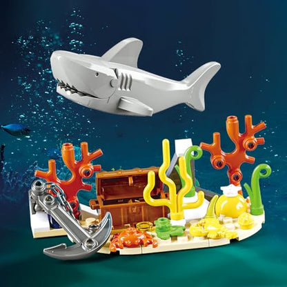 RiceBlock 782 Pieces City Ship Building Blocks Sets, Ocean Exploration Team Building Toys, Expedition Boat Model Kits