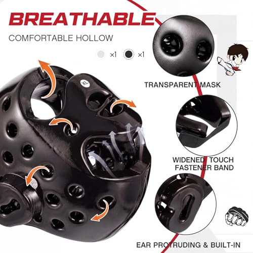 2 Pcs Taekwondo Karate Headgear MMA Martial Arts Helmet Soft Head Guard Protection Sparring Gear Helmet Boxing for Men Women Thai Kickboxing Grappling Muay Taekwondo - color: White and Black, size: Large