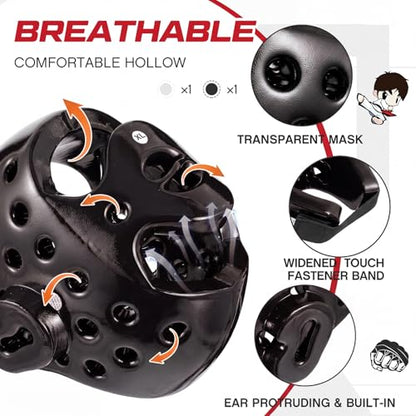 2 Pcs Taekwondo Karate Headgear MMA Martial Arts Helmet Soft Head Guard Protection Sparring Gear Helmet Boxing for Men Women Thai Kickboxing Grappling Muay Taekwondo - color: White and Black, size: Large