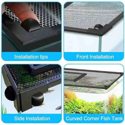 Fish Tank Lid Magnetic Aquarium Net Cover with Feeding Window 5-50 Gallon Aquarium Lid Anti-Jumping Net for Fish 11.8 FT DIY Magnetic Aquarium Cover, (Black)