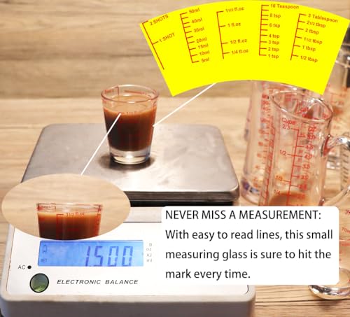 Ackers Mini Measure Heavy Glass, 32-Incremental Measurements Multi-Purpose Liquid and Dry Measuring Shot Glass, Red Single - color: Red