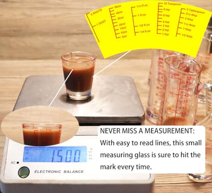Ackers Mini Measure Heavy Glass, 32-Incremental Measurements Multi-Purpose Liquid and Dry Measuring Shot Glass, Red Single - color: Red