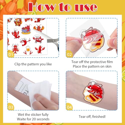 8 Sheets 200+ Crawfish Boil Temporary Tattoos Summer Seafood Lobster Crayfish Shrimp Tattoos Stickers Support Crayfish Boil Theme Birthday Party Favors Gifts Rewards Supplies - color: Crawfish Boil