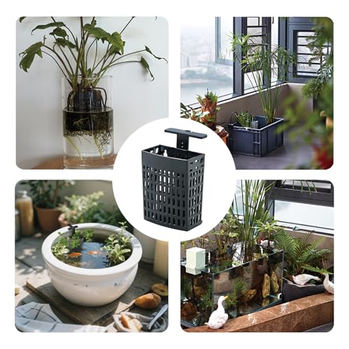 4pcs Upgraded Adjustable Aquarium Plant Holder，Fish Tank Plants Holder,Fish Tank Aquaponics Plant Cultivation and Aquarium Landscape Decoration with Hooks and Suction Cup (Black)