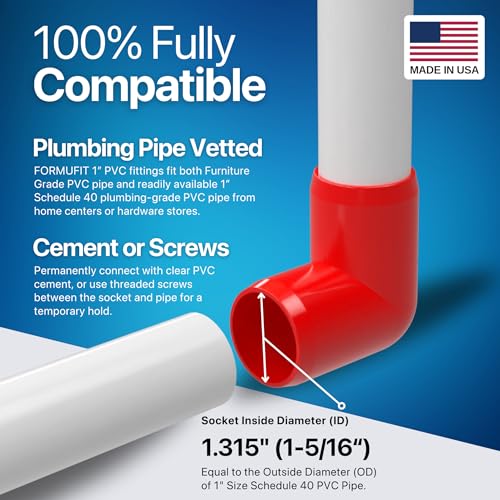 1” 90 Degree Elbow Furniture Grade PVC Fitting in Red, Made in USA, UV-Resistant, Impact-Proof, 1.315” Actual Socket Diameter (Pack of 4) - F00190E-RD-4 - color: Red
