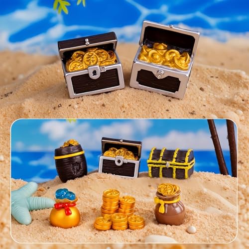 6 Pcs Pirate Treasure Mini Figurines, Resin Ornaments for Fish Tank, Terrarium, Fairy Garden, Party Decor, DIY Crafts