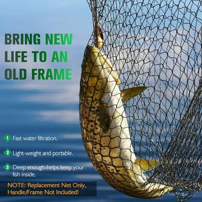 Fishing Net Fish Landing Net Foldable Fishing Replacement Net for Freshwater Saltwater Fishing Net Replacement Netting Green/Black 2 Colors Handle/Frame Not Included