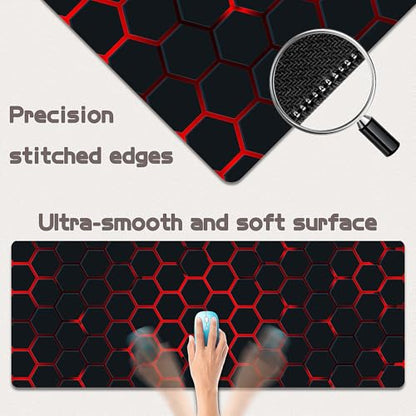 Gaming Mouse Pad - (31.5"×11.8") Honeycomb Large Mouse Pads for Desk - Desk Mat for Keyboard and Mouse with Non-Slip Base, Desks Pad Matfor Game/Office & Home（Black and Red） - color: Black and Red