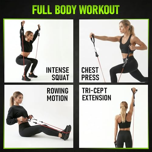 Resistance Bands with Handles Set of 5 (10–50 lbs), Home Gym Workout Kit | Includes door anchor Includes ankle straps 10-50 lbs resistance Carry bag included