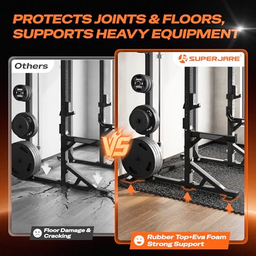 SUPERJARE 30" x 30" Larger Rubber Top Exercise Equipment Mats, 0.56" Thick 6PCS 37.5 Sq Ft High-Density EVA Foam Interlocking Gym Flooring, Big Workout Mat for Home Gym, Floor Protection, Black/Grey - size: 6 Tiles (37 Sq Ft)