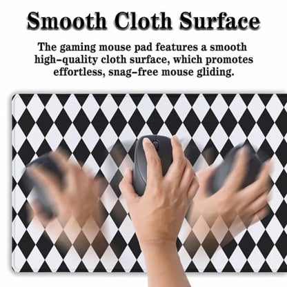 Computer Mat Black and White Desk Mat Large, Big Mouse Pad Gaming Desk Mats, Mouse Pad Gaming Non-Slip Rubber Base Waterproof with Stitched Edges, 35.4" X 15.7" for Work/Game/Office Diamond - color: Diamond