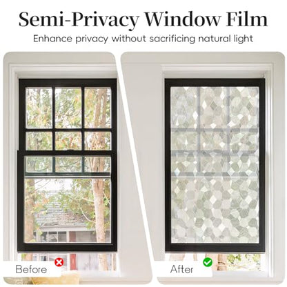 Window Film, Frosted Privacy Window Film Static Glass Window Cling, Sun Heat Blocking Non-Adhesive Decals Tint for Home Office Glass Door Car Sunroof Sticker 17.7 x 78.7 Inches - color: Stone