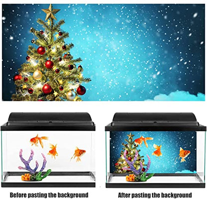 Christmas Aquarium Background Poster, Fish Tank Decorations Pictures 3D Effect PVC Adhesive Poster Christmas Tree Decor Paper Cling Decals Sticker,42x30cm