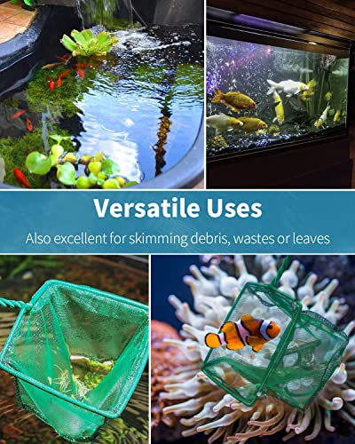Pawfly Aquarium Fish Net with Braided Metal Handle Square Net with Soft Fine Mesh Sludge Food Residue Wastes Skimming Cleaning Net for Fish Tanks Small Koi Ponds and Pools