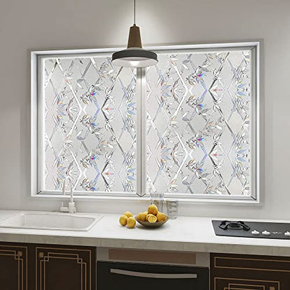 Window Privacy Film, 3D Stained Glass Film, Vinyl Decorative Window Decals, Static Cling Window Film Non-Adhesive Removable (17.5 x 78.7 inch) - size: 17.5'' x 78.7'' (44.5 x 200 cm)