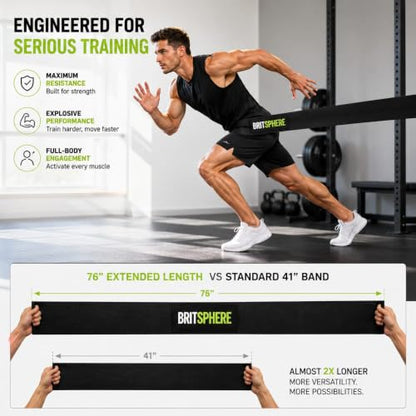76-Inch Long Fabric Resistance Band Extended Heavy Duty Resistance Band - color: Black