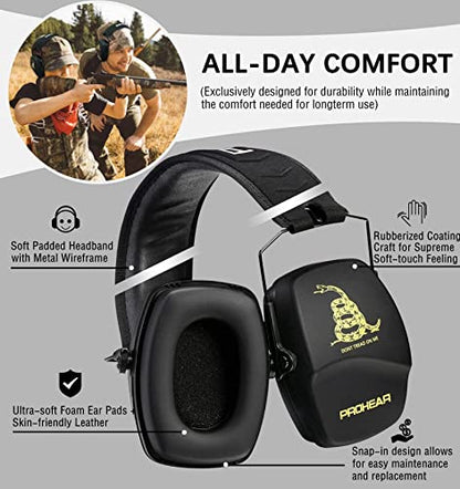 PROHEAR 016 Shooting Ear Protection Earmuffs 2 Pack, NRR 26dB for Gun Range, Hunting -Black and DOTM - color: Black+black-dtom