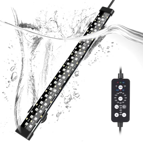 hygger Submersible LED Aquarium Light, 17W 19in 24/7 Mode Fish Tank Light with 5 Rows Beads, with Timer 9 Colors and Adjustable Brightness, Full Spectrum IP68 Waterproof Light for Fish Tank 20-35 inch