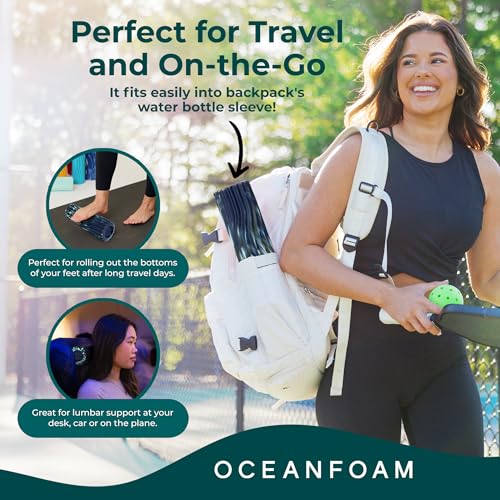 Oceanfoam Ripple Travel Foam Roller (11" x 3.35") Firm Mini Foam Roller for Physical Therapy, Deep Tissue Massage, Back Pain - High Density, Wave Textured - Yoga (Dark Navy, Hunter & Seafoam Marbled) - color: Dark Navy, Hunter & Seafoam Marbled