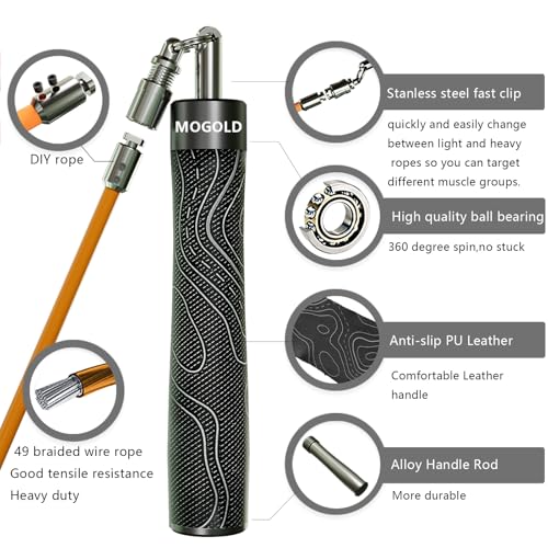 Weighted Jump Rope for Men Women -Interchangeable 1/5lb 1/4lb 1/2lb Heavy jump ropes - 360 Degree Spin - Length Adjustable,Ergonomics Leather Grip Skipping Rope for Fitness Weight Loss & More - color: T64 Earth