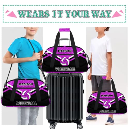 Custom Name Sports Volleyball Bags, Bright Purple Glitters Black | Duffel Travel Sports Gym Bag, Large Workout Bag - color: Bright Purple
