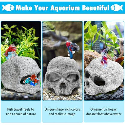 Aquarium Skull Reptile House Decor Ceramic Head Skeleton Decorations Cave Betta Toys Fish Hideout Stones House for Tank Landscape Decorative Hideout Cave Shelter Shrimp Cichlid Hiding Breeding