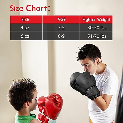 Kids Boxing Gloves for Sparring,Punching Bag,MMA Training,Ages 3-15 - color: Black, size: 6 oz