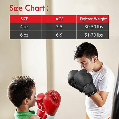 Kids Boxing Gloves for Sparring,Punching Bag,MMA Training,Ages 3-15 - color: Black, size: 6 oz