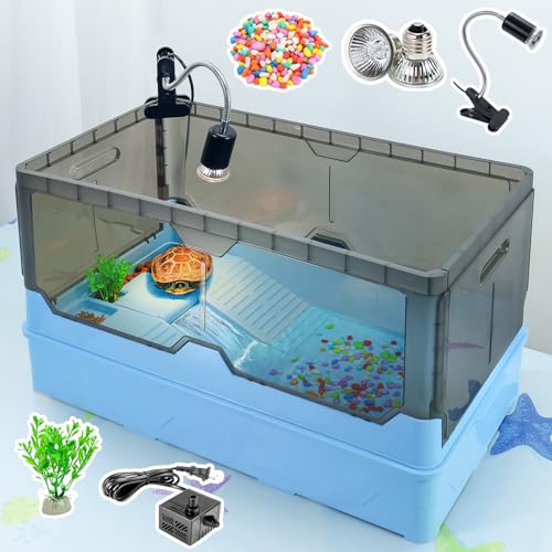 Turtle Habitat Tank Kit– Fresh Filtration, Waterplay Fun, Diverse Living, Heat Lamp, Water Pump and Convenient Water Changes in Turtle cage Tanks (Blue, XL) - color: Blue, size: X-Large