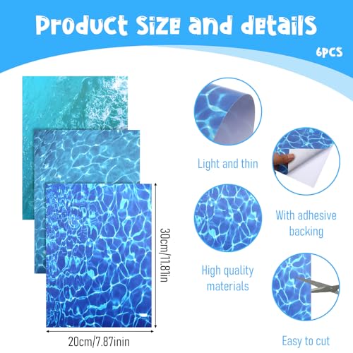 6 Pack Water Decal Paper Fake Water Diorama Supplies Artificial Ripple Waters Effect Sheets Paper Self Adhesive Coated Papers Pearlescent Stream Sheet for Miniature Lake River Village Model Diorama