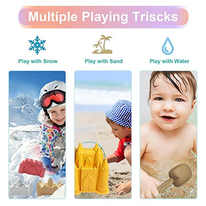 Beach and Sand Castle Kit, 12 PCS Sand Toys for Kids Outdoor with Sand Castle Bucket, Molds, Rake and Shovel, Great Toys for Beach