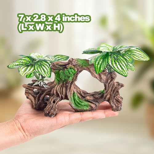8 Pcs Fish Tank Decor，Silk Aquarium Plants Green Silk Leaf pad Hammock Artifical Driftwood cave Betta Fish Tank Accessories 7 x 2.8 x 4 inches(LxWxH) - size: 8 Pcs Silk Aquarium Plants（Style C）