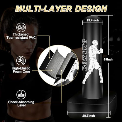 Freestanding Puncing Bags for Adults Teens, Heavy Bag with Stand Boxing Bag with Boxing Gloves, Electric Air Pump, Reflex Ball, 70" Kickboxing Bag for Training MMA Muay Thai Gym - color: White Athlete - Accessories Not Included