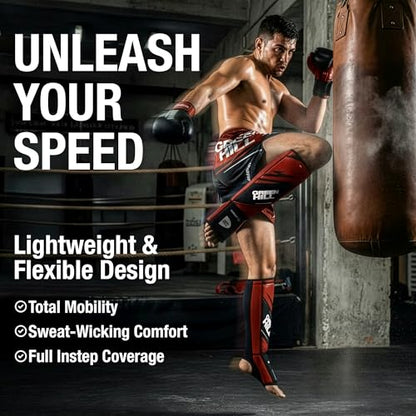 Green Hill IMMAF Shin Guards for MMA, Muay Thai & Kickboxing - color: Black/Red, size: XX-Large